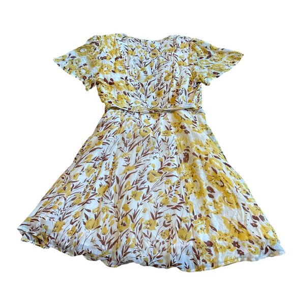 Chan Luu Yellow Brown Floral Print Wrap Dress V-Neck Mini A-Line Size XS Women's - Picture 9 of 12